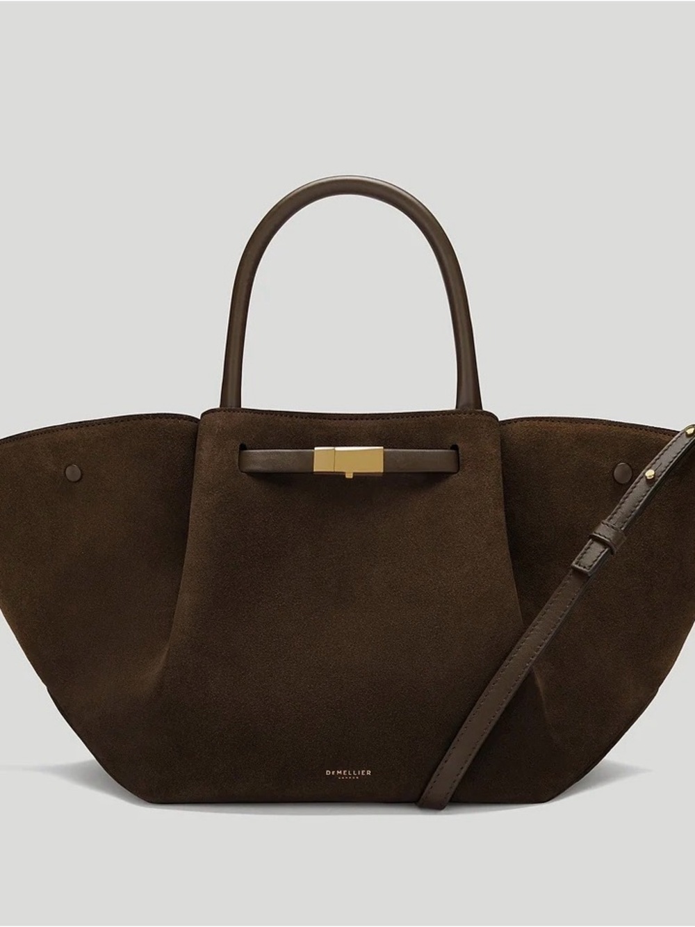 DeMellier Brown Suede Tote Bag with Gold Hardware